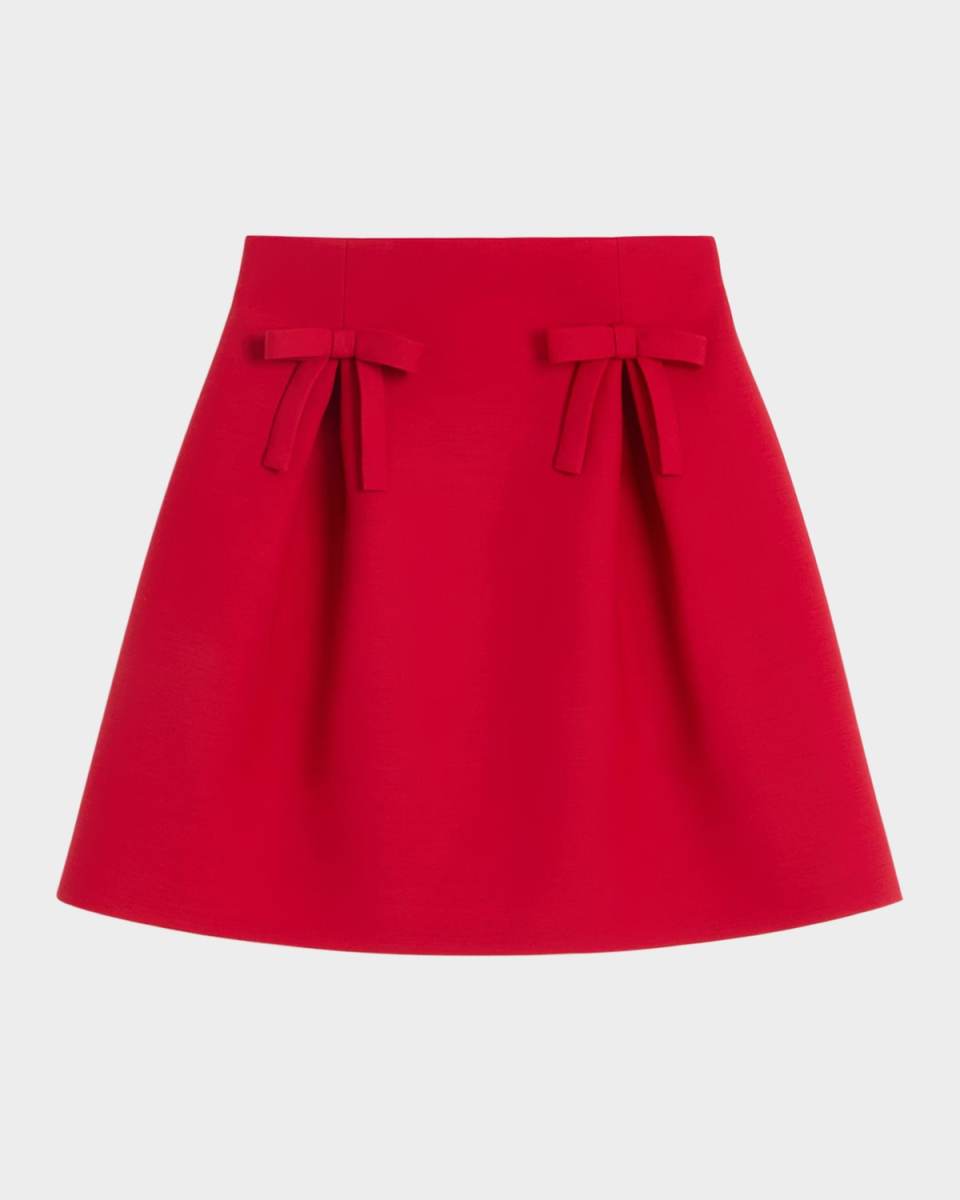 Flared Bow Wool Mini Skirt